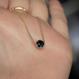 1.04ct Deep Teal Madagascar Sapphire Six Prong Necklace in 14k Yellow Gold