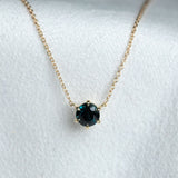 1.04ct Deep Teal Madagascar Sapphire Six Prong Necklace in 14k Yellow Gold