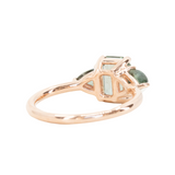 1.07ct Grey Sapphire and Green Tourmaline Three Stone Ring in 14k Rose Gold