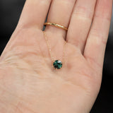 1.15ct Deep Teal Green Madagascar Sapphire Six Prong Necklace in 14k Yellow Gold
