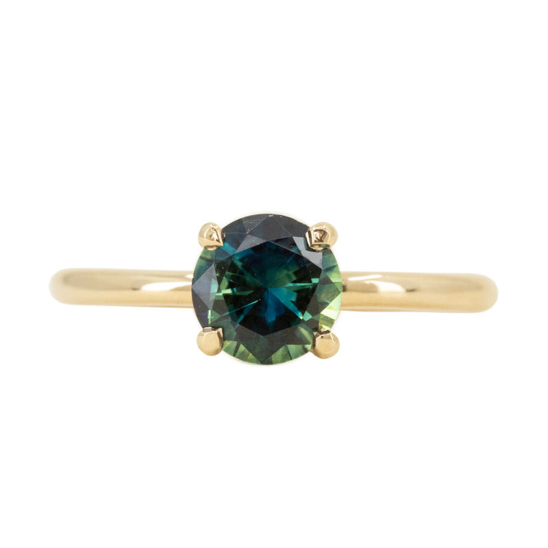 1.16ct Round Teal Blue Green Australian Sapphire Classic Four Prong Solitaire in 14k Yellow Gold