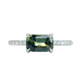 1.17ct Emerald Cut Parti Sapphire and diamonds in 14k White Gold Low Profile