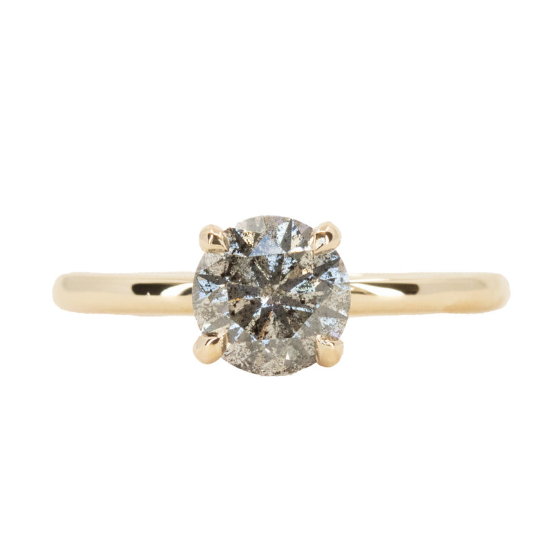 1.24ct Round Salt and Pepper Diamond Classic 4 Prong Solitaire in 14k Yellow Gold