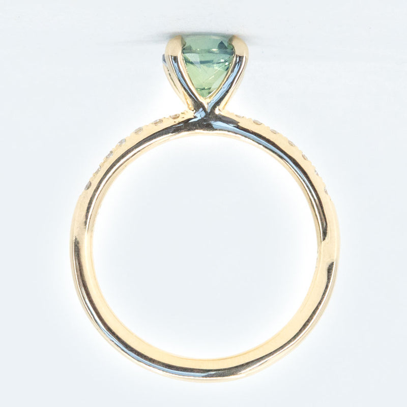 1.32ct Nigerian Sapphire Solitaire Ring with Diamonds in 14k Yellow Gold