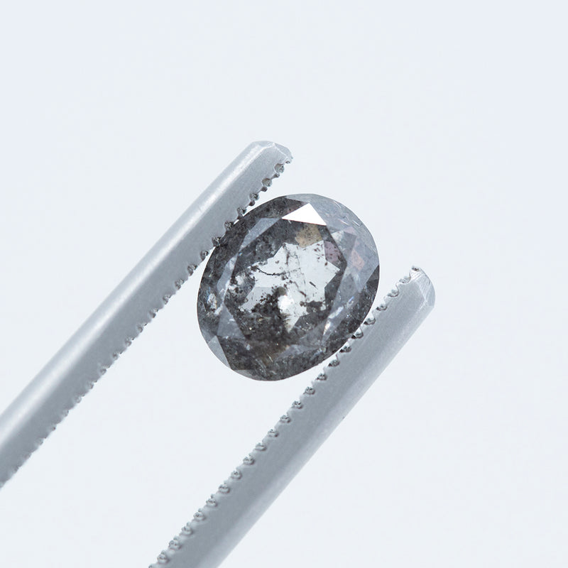 1.34CT OVAL SALT AND PEPPER DIAMOND, 6.97X5.72MM