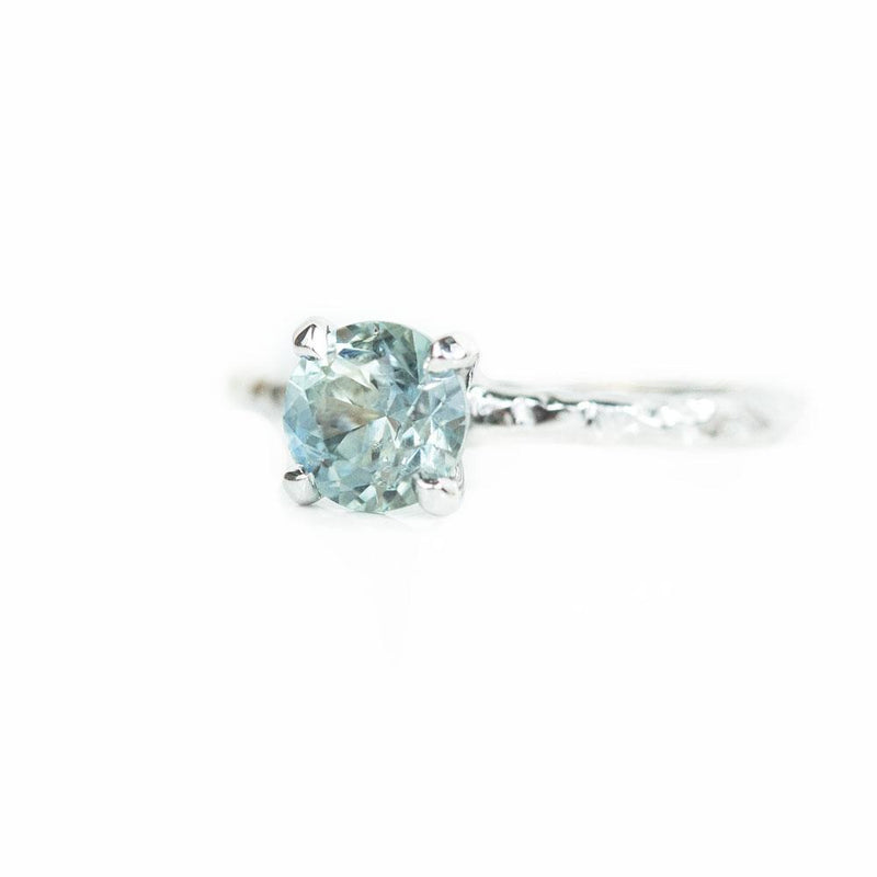 1.34ct Seafoam Green Round Montana Sapphire in 14k White Gold Evergreen Solitaire Engagement Ring