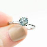 1.34ct Seafoam Green Round Montana Sapphire in 14k White Gold Evergreen Solitaire Engagement Ring