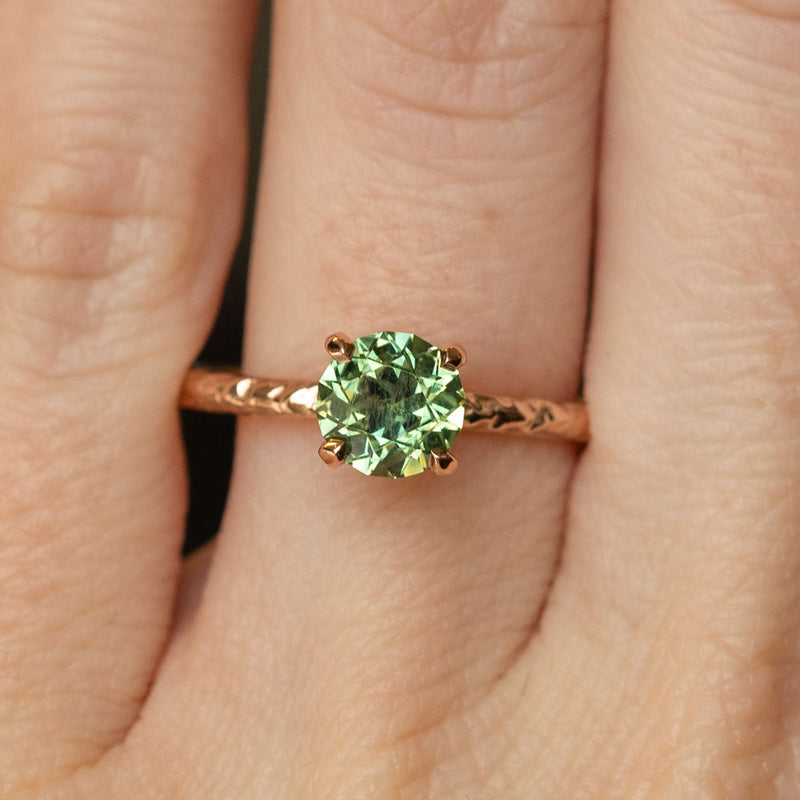 1.36ct Round Australian Green Sapphire Evergreen Solitaire Ring in 14k Rose Gold