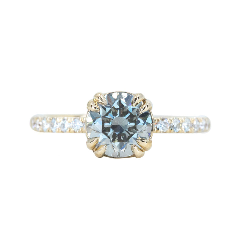 1.51ct Round Grey Diamond and French Set Double Prong Solitaire in 14k Yellow Gold
