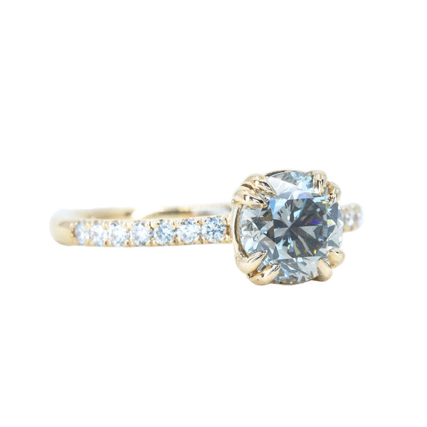 1.51ct Round Grey Diamond and French Set Double Prong Solitaire in 14k Yellow Gold side view
