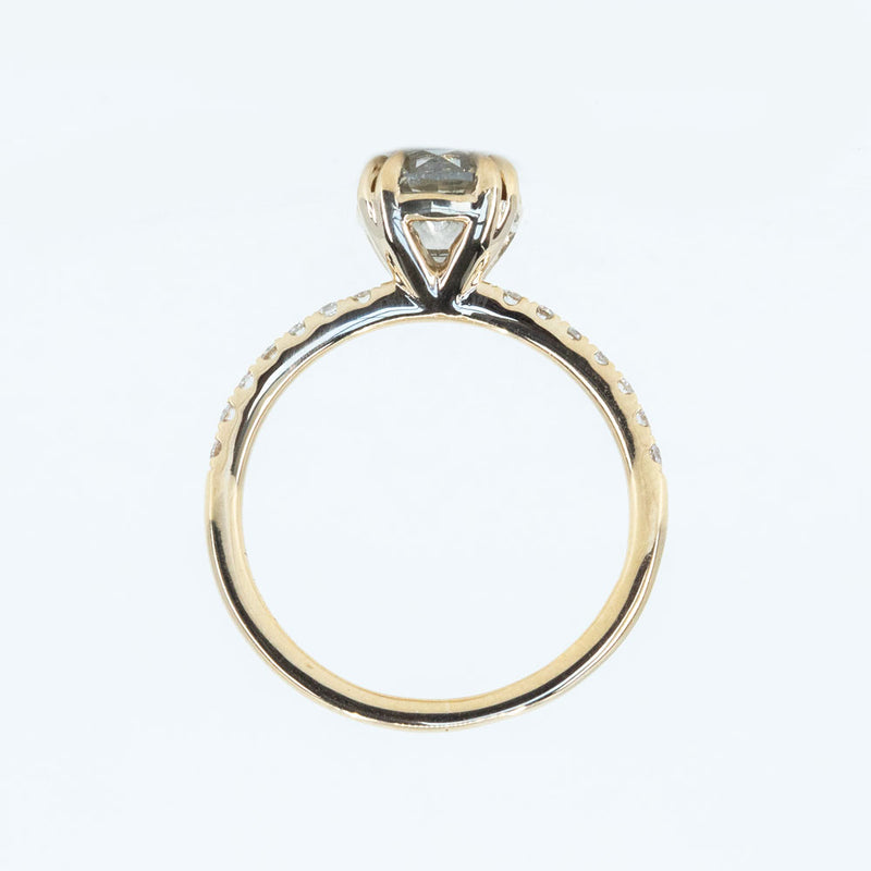 1.51ct Round Grey Diamond and French Set Double Prong Solitaire in 14k Yellow Gold profile