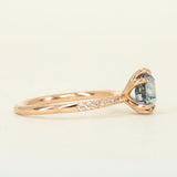 1.53ct Geometric Blue Sapphire Solitaire Ring with Diamonds in 14k Rose Gold side angle