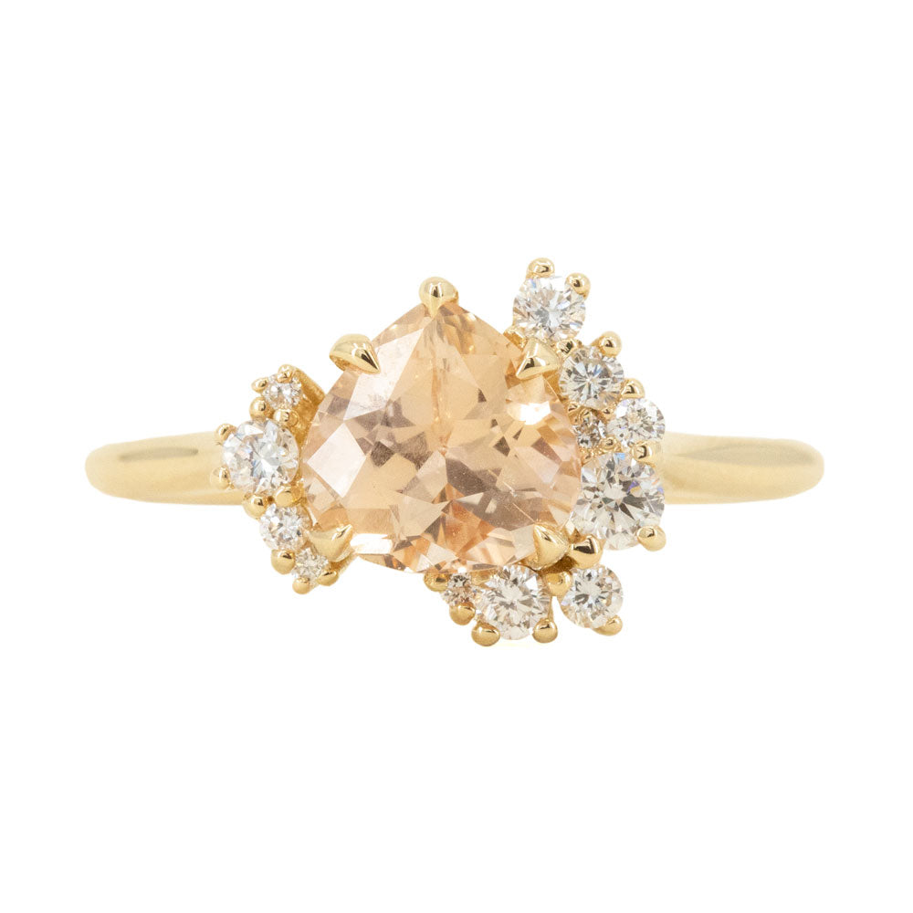 1.64ct Peach Sapphire and Asymmetrical Diamond Cluster Ring in 14k Yel ...