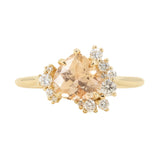1.64ct Peach Sapphire and Asymmetrical Diamond Cluster Ring in 14k Yellow Gold