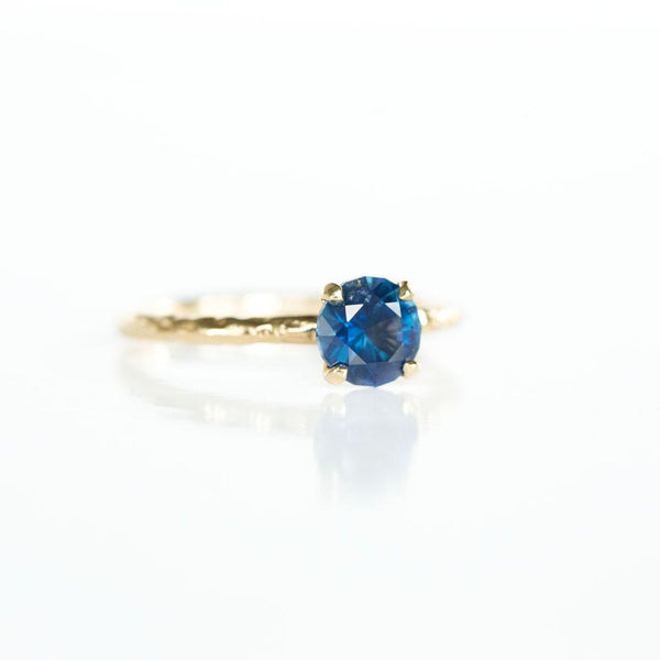 1.66ct Bright Blue Round Solitaire Unheated Sapphire Ring in 14k Yellow Gold Evergreen Solitaire