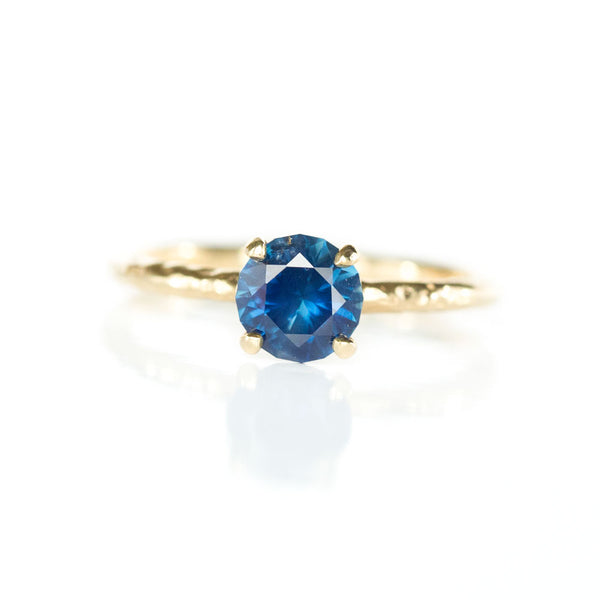 1.66ct Bright Blue Round Solitaire Unheated Sapphire Ring in 14k Yellow Gold Evergreen Solitaire