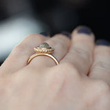 1.69ct Rosecut Grey Pear Diamond and Antique Style Scalloped Halo Ring in 14k Yellow Gold Satin Finish