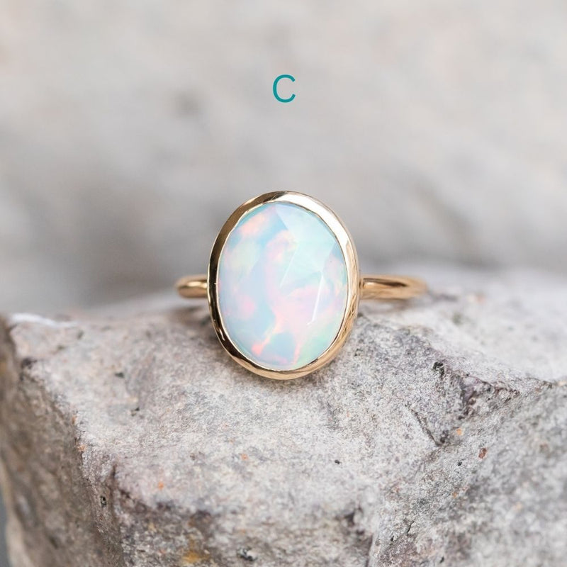 Bezel Set Rosecut Opal Rings in 14K Yellow Gold