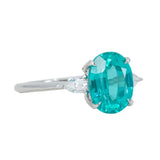 10x8mm Paraiba Teal Oval Garnet and Moissanite Three stone ring in 14k White gold