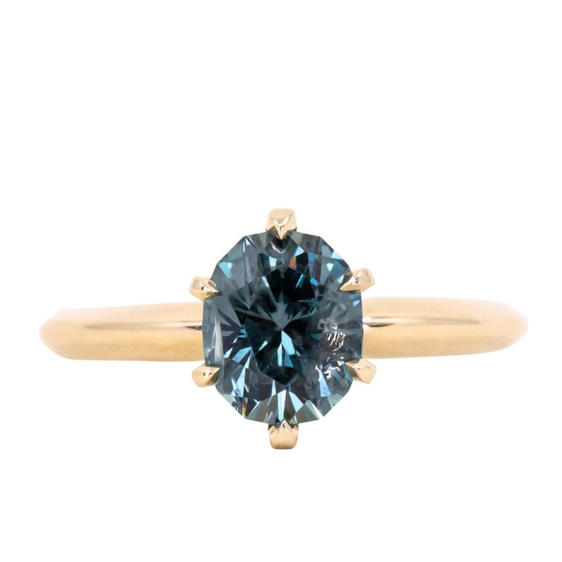 1.59ct Oval Montana Sapphire 6 Prong Evergreen Solitaire in 14K Yellow Gold