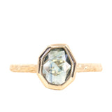 0.97ct Geo Slice Blue-Green Sapphire Evergreen Low Profile Bezel Solitaire Ring in 14k Yellow Gold
