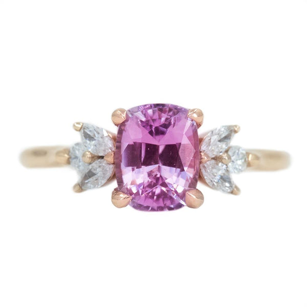 1.78ct GIA Cushion Pink Bicolor Sapphire With Diamond Clusters in 14k Rose Gold