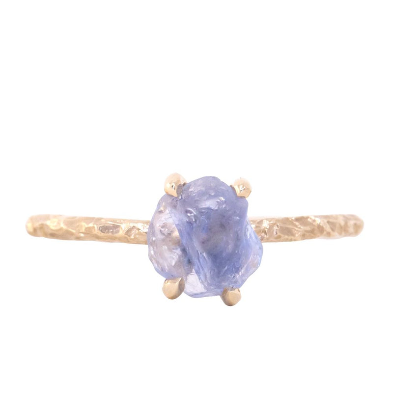 1.41ct Rough Montana Sapphire ring in Dainty 14k Yellow Gold Evergreen Setting