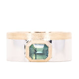 1.23ct Emerald cut Sapphire Signet in Satin & Polished Finish 14k Two Tone Gold