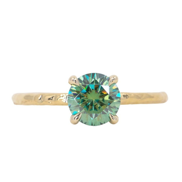 0.99ct Teal Moissanite Evergreen Solitaire Ring in 14k Yellow Gold