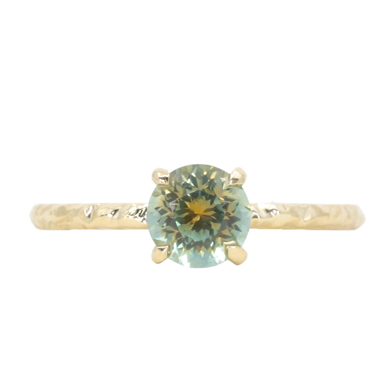 1.03ct Round Parti Montana Sapphire Evergreen Solitaire in 18k Yellow Gold