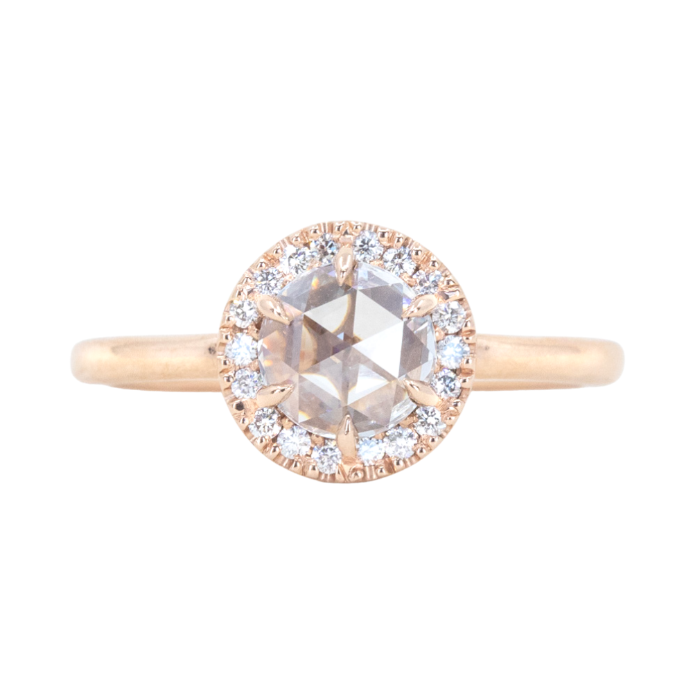 White Rosecut diamond in 14k Rose Gold Low Profile Prong