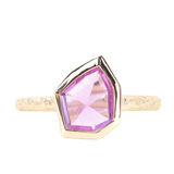 1.25ct Geo Slice Pink Sapphire Evergreen Low Profile Bezel Solitaire Ring in 14k Yellow Gold