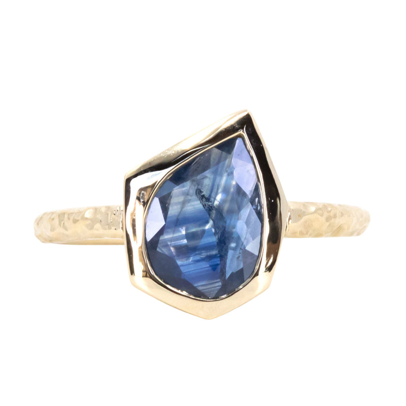 1.42ct Geo Slice Blue Sapphire Evergreen Low Profile Bezel Solitaire Ring in 14k Yellow Gold