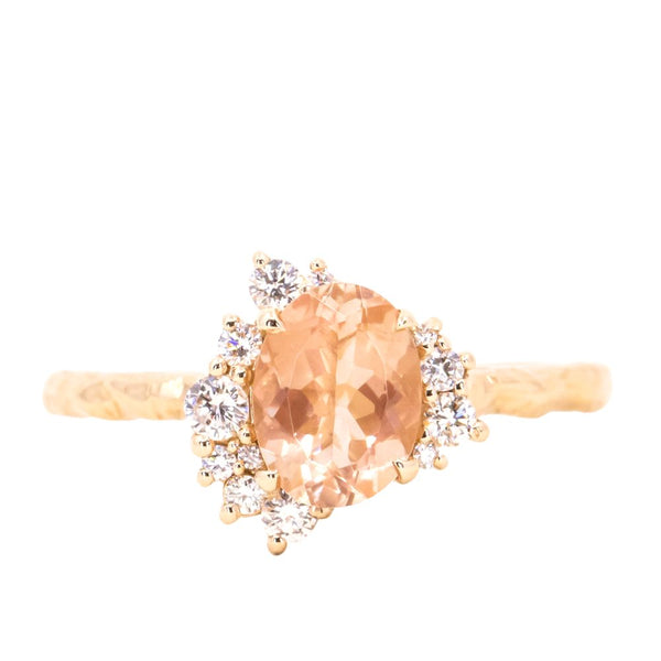 1.25ct Oval Sunstone Asymmetrical Evergreen Cluster Ring In 14k Yellow Gold