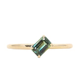 Low Profile 0.64ct Askew Emerald Cut Parti Sapphire in 14k Yellow Gold