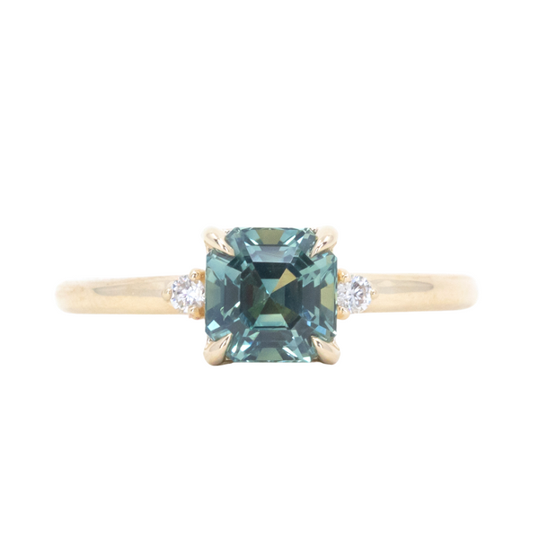 1.60ct Asscher Step Cut Sapphire and Diamond Low Profile Ring in 14k Yellow Gold