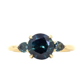 2.13ct Round Nigerian Sapphire and Pear Sapphire Three Stone Ring in 18K Yellow Gold
