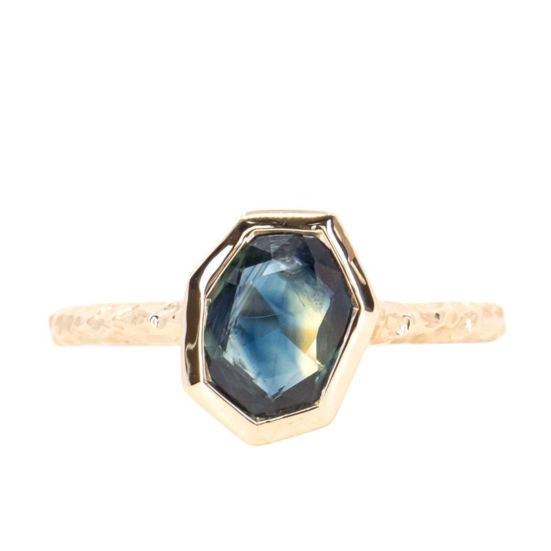 1.29ct Geo Slice Parti Blue Sapphire Evergreen Low Profile Bezel Solitaire Ring in 14k Yellow Gold