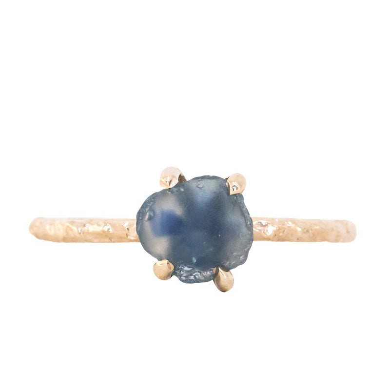 1.43ct Rough Montana Sapphire ring in Dainty 14k Yellow Gold Evergreen Setting
