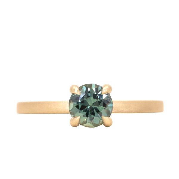 0.92ct Color-Shifting Songean Sapphire Flat Band 4 Prong Solitaire in 18k Yellow Gold