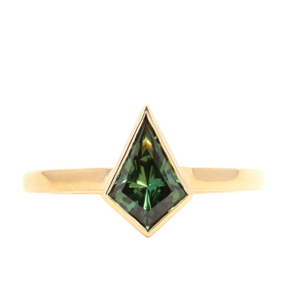 1.21ct Green Kite Sapphire in 18k Yellow Gold Contemporary Bezel Setting