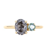 1.52ct Grey Oval Diamond and 0.28ct Round Montana Sapphire Ring in 14k Yellow Gold