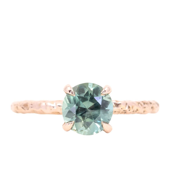 1.75ct Round Montana Sapphire Evergreen Carved Solitaire Ring in 14k Rose Gold