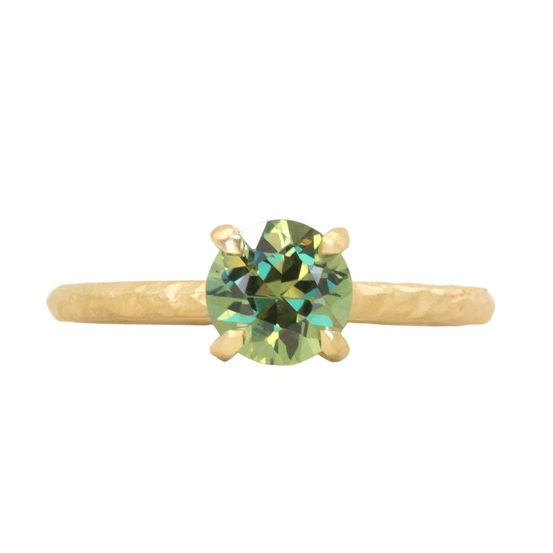 1.14ct Round Lime Green Madagascar Sapphire Evergreen Carved Solitaire in 18k Yellow Gold