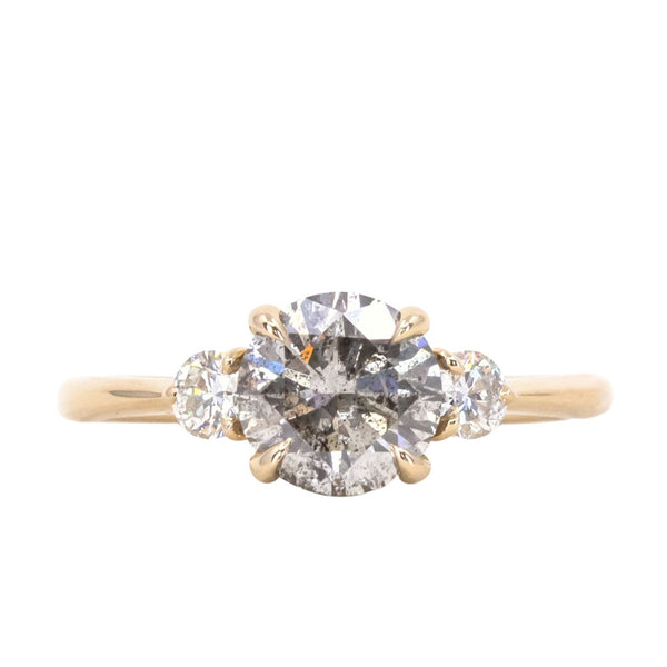 1.37ct Round Salt and Pepper and White Diamond Three Stone Ring in 14k Yellow Gold