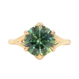 3.50ct Untreated Nigerian Teal Green Sapphire Six Prong Split Shank Solitaire in 18k Yellow Gold