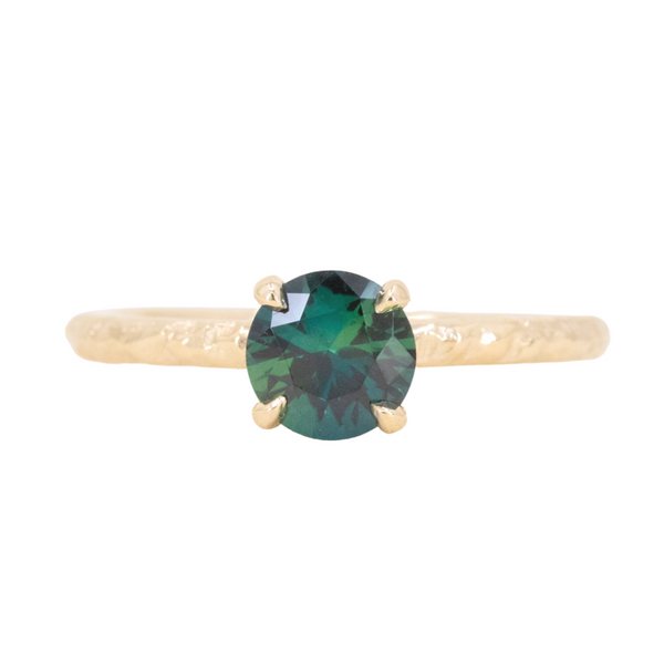 0.80ct Deep Teal Parti Australian Sapphire Evergreen Solitaire Ring in 14k Yellow Gold