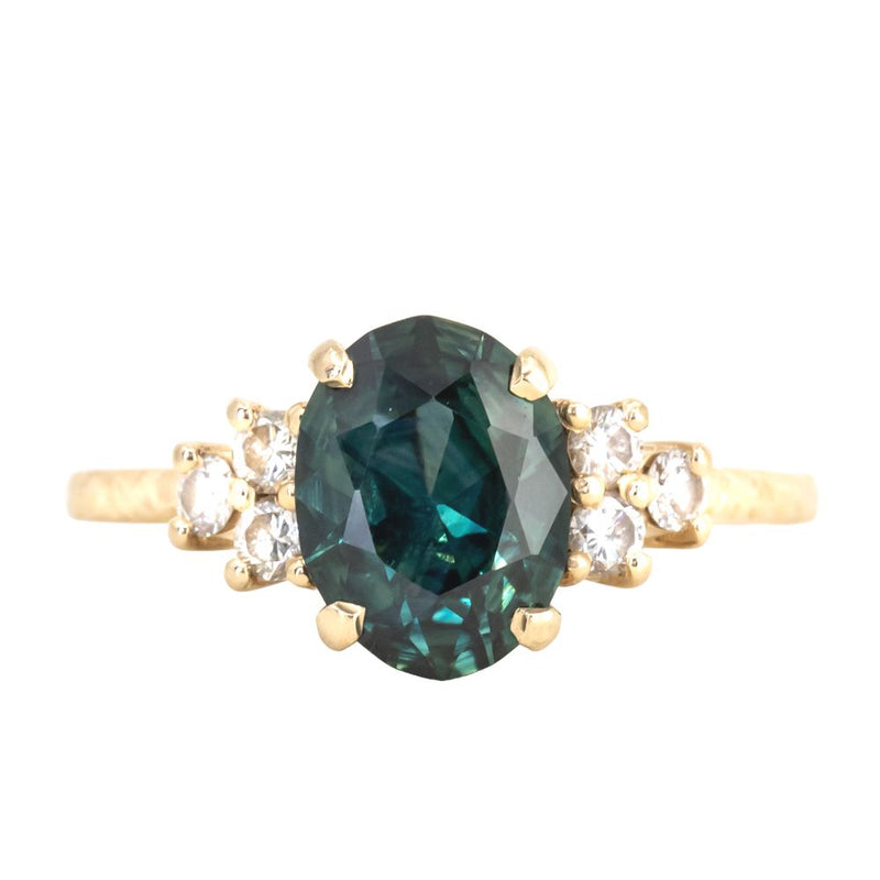 2.63ct Oval Untreated Nigerian Sapphire and Diamond Cluster Ring in 14k Yellow Gold