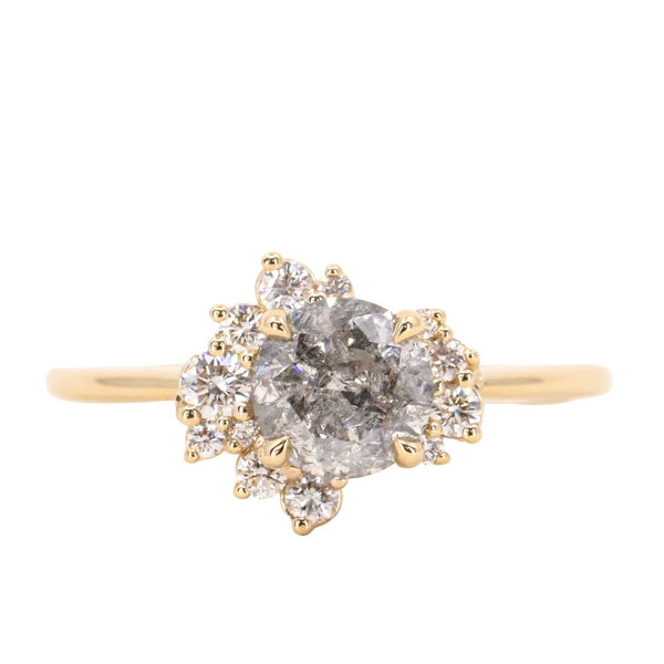 1.16ct Round Salt And Pepper Diamond Asymmetrical Cluster Ring In 14k Yellow Gold