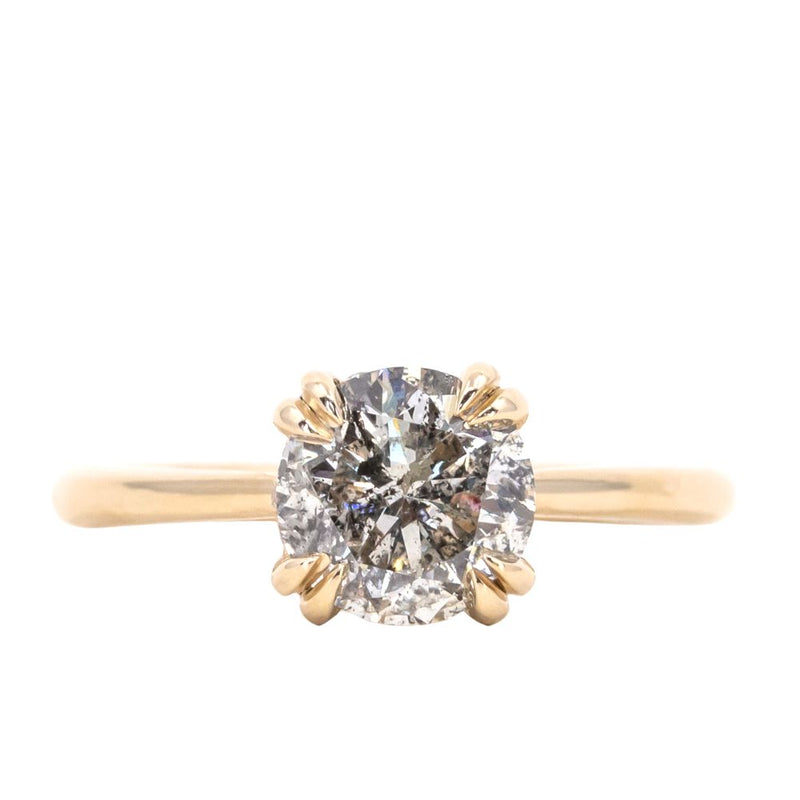 1.76ct Round Salt & Pepper Diamond Hidden Halo Double Prong Solitaire in 14k Yellow Gold